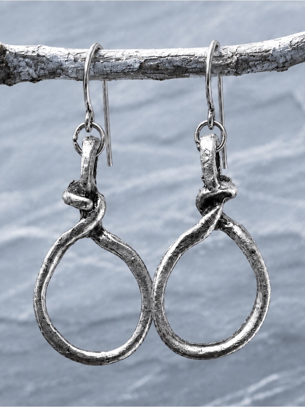 Handmade Antique Silver Tone Sculptural Open Circle Earrings
